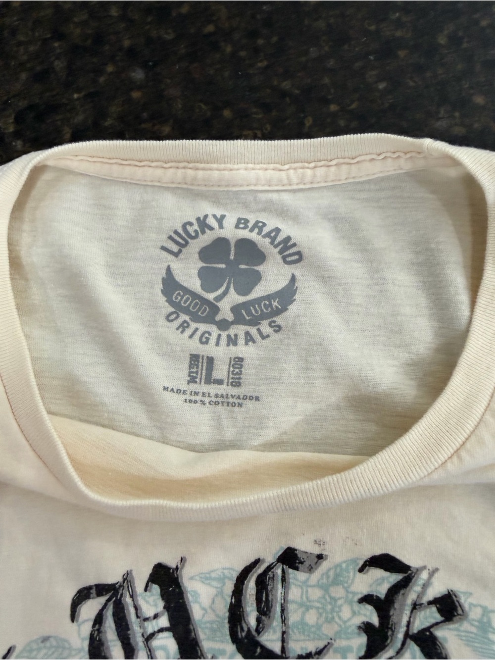 Lucky Brand Cream Relaxed Fit Crew Neck Men's Large Short Sleeve Cotton T-Shirt - Picture 3 of 8